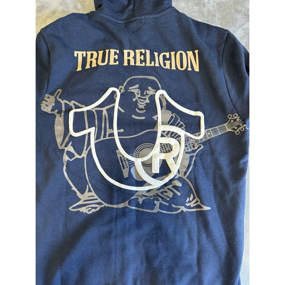 True Religion Men's Classic Buddha Logo Full Zip Up Hoodie Sweatshirt Large